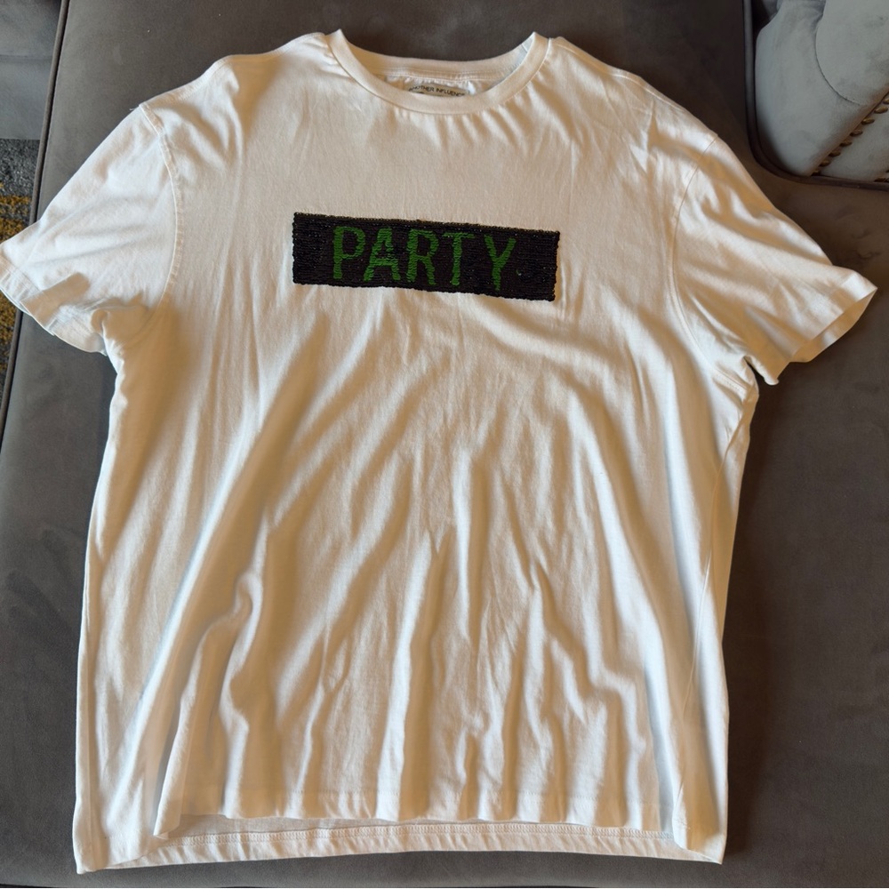 Men’s White Party T-Shirt - sequin changing